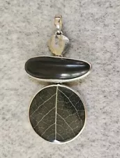 Silpada Sterling Silver Large Black Ebony Wood Soursop Leaf Resin Pendant S2123