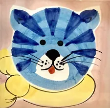ITALY Mid-Century Modern CAT Pottery Tile Vintage 50s Blue Retro SCARF Cute Chic