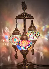 3 Globes Turkish Moroccan Colorful Mosaic Antique Table Bedside Lamp Lampshade