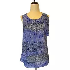 Anthropologie HD In Paris Shirt Women 2 Blue Paisley Print Top Boho