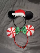 HOT SALE Disney 2PK Red Green Peppermint & Santa Minnie Ears Headband NEW