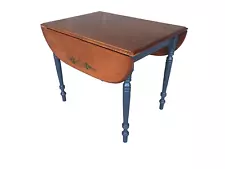 L. HITCHCOCK MAPLE PAINT DECORATED DROP LEAF DINING TABLE (RARE COLOR)