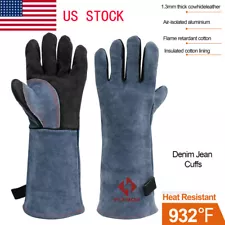 16" Welding Gloves Cowhide Leather for Barbecue Fireplace TIG MIG Welder Gloves