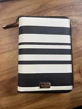 KATE SPADE BLACK & WHITE STRIPED PLANNER/ORGANIZER GRAINY VINYL