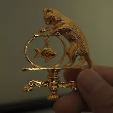 Antique Jewelry Cat Vintage Fishing Brooch Personality Vintage Brand Gold Plated