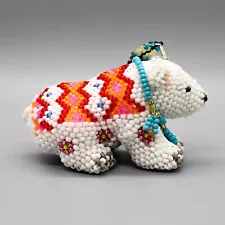 NATIVE AMERICAN BEADWORK-BEADED WHITE BEAR by DENISE & FARON GCHACHU-ZUNI