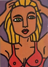 ACEO Original Oil Painting Picasso Woman Female Miniature Oxana Diaz 2.5" x 3.5"