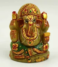 970 Ct Natural Handmade 194 Gm Meena Art Lord Ganesha Green Jade For Sale ES1208