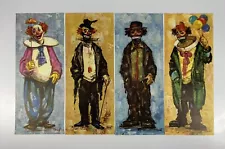 1950s Four Vintage Bardot Clown Lithographs 6"×15" Circus Signed Kid Art