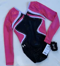 NEW Under Armour GK ELITE Gymnastics LEOTARD Comp BLACK PINK Rhinestones Sz: AL