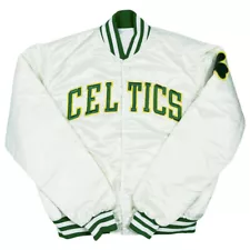 Boston Celtics 90's Vintage White Satin Full Snap Bomber Style Varsity Jacket