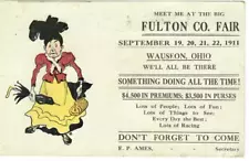 1911 ad for Fulton Co. Fair in Wauseon OHIO - September 19-22