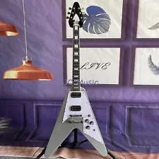 New ListingCustom Flying V Electric Guitar Newly Sliver Solid Body H-H Pickups Block Inlay