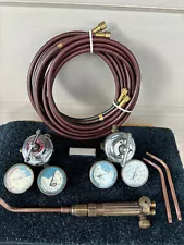 Vtg Union/Carbide/Purex Oxygen/Acetylene Gauges Welding Torch Set USA.