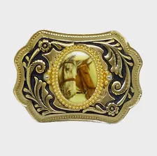 1950s Antique western american rodeo horse head portrait belt buckle RODEO