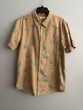 Poler L Button Up Surf Print Short Sleeve Shirt Hawaii Tan Waves Camp Stuff