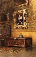 Oil William Merritt Chase - Studio Interior & Picture frame hanging on the wall