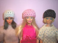 3 Sparkle Hand Crochet Beanie Hats For The Barbie Doll