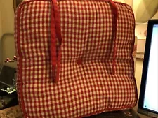 Red & White Checked~Chair Cushion~Button/Ties/Welted~NWT~FREE SHIPPING~Farmhouse