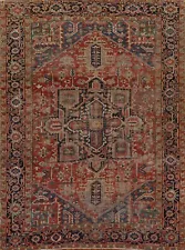 Antique Pre-1900 Vegetable Dye Heriz Serapi 10x11 ft Area Rug Wool Handmade Rug