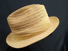 Vintage Light Tan Straw Fedora Men's Style Hat 1960s