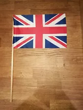 Vintage ~Union Jack ~Hand Waving Flag~ Wooden Pole~ New Old Stock~ 225mm x 145mm