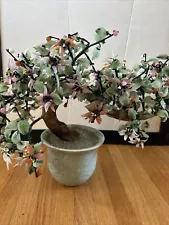 VINTAGE Japanese Asian Jade Rose Quartz Bonsai Tree in Pot