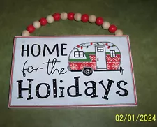 Home for the Holidays Plaque/Wood Beads with Retro Shasta Style Camper - New!