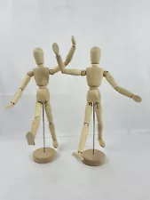 Set Of 2 Articulated Wooden Mannequins For Artist Drawing Art Student Human Body