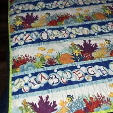 Hand Made Child's Alphabet Sea life Fish Colorful Quilt 45” X 62”