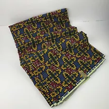 Real African Wax Block Print Fabric Hi Tech Target 6 Yds 100% Cotton Multicolor