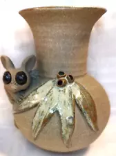 Khaki Colored Unglazed Art Pottery Vase With a 3D Sugar Baby Unbranded 6" Unique