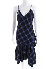 Fame and Partners Womens Plaid Print Ruffled Asymmetrical Hem Dress Navy Size 0