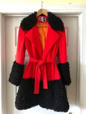 Vintage LILLI ANN Coat Fur Small Medium Red Black 60s 70s princess mod knit