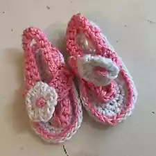 Handmade Crochet Newborn Flipflops w/Flower Detail