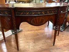 Half-Moon Shaped Console Table with Inlaid Accents