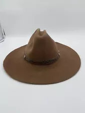 Vintage Ace Hy Sales Felt Cowboy Hat Brown/ Leather and Feather Strap Rated XX