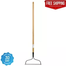 Garden Lawn Bow Rake 14 Inch Wooden Handle Coated Carbon Steel Tool vegetable US