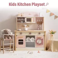 Robud Large Pretend Play Kitchen Set Wooden Toy for Kids w/ Microwave Dishwasher