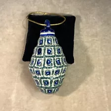 Nice Glazed Ribbed Ceramic Green, Blue, & White Christmas Ornament