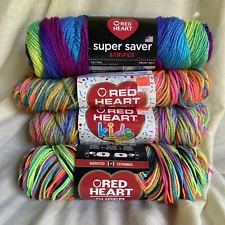 Red Heart Super Saver Acrylic Yarn Lot Of 4 Partial Mixed Skeins