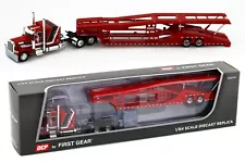 2021 DCP 1:64 RED & BLACK Peterbilt 389 SEMI w/MILLER AUTO TRANSPORT CAR HAULER