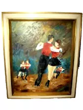 MCM IMPRESSIONIST OIL PAINTING COUPLES SKATING LISTED GEORGIA LAMBERT RARE SALE