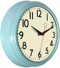 Vintage Wall Clock 9.5 Inch Blue Kitchen 50's Vintage Design Round Silent Non