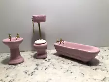 1:12 Dollhouse Pink Bathroom Set Retro Bathtub Toilet Wash Sink Furniture