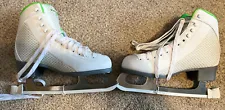 Riedell Womens Ice Skates, Model 113 Sparkle, Size 5, White with Lime trim