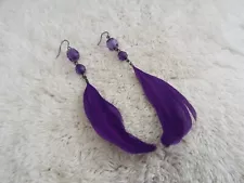 Purple Feather Pierced Earrings (F47)