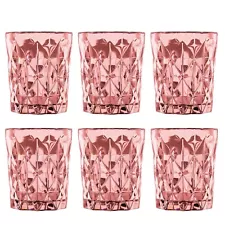 SET OF 6 Rose Pink Rocks Glasses Drinking Glasses 9oz Faceted Old Fashioned