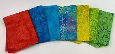 Lot of 7 Tonga Treats FQ Fat Quarter Batiks 18" x 21" Rainbow of Colors Tie Dye