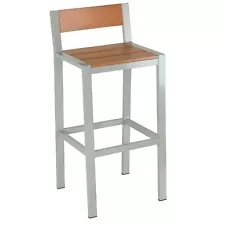 Cortesi Home Lola Aluminum Outdoor Backless Barstool in Poly Resin, Silver/Teak